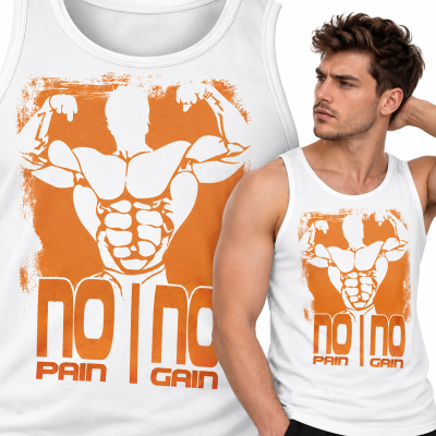 TANK TOP NA SIŁOWNIĘ NO PAIN NO GAIN 4 POMARAŃCZOWY